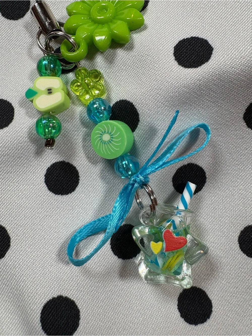 Green Floral Bead Phone Charm Keychain